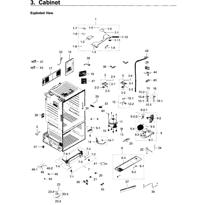 Cabinet Diagram and Parts List for RF23HTEDBSR AA-07 Samsung Refrigerator