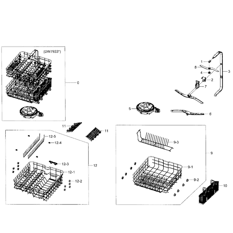 Wash Assy Diagram and Parts List for DW7933LRASR AA-0001 Samsung Dishwasher