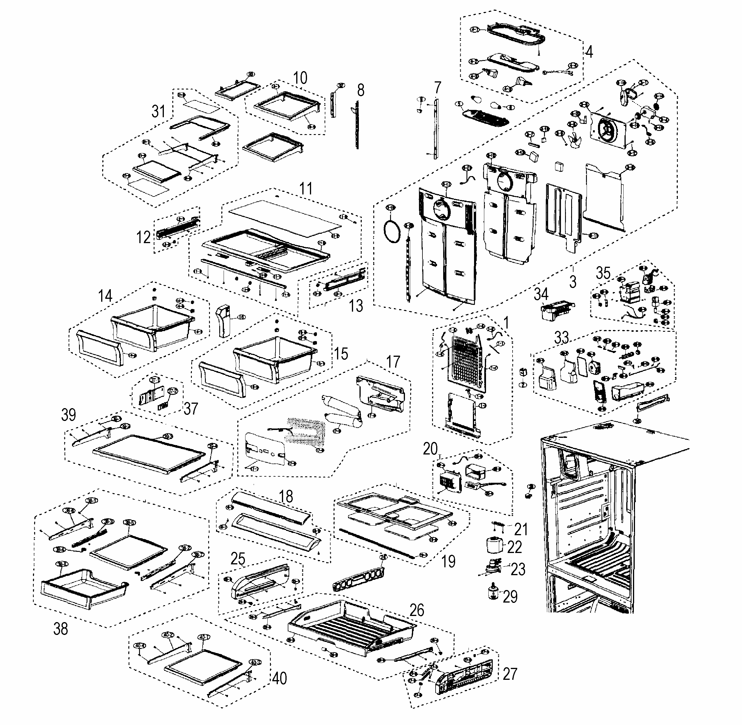 Refrigerator Diagram and Parts List for RF267ADRS XAA-0000 Samsung Refrigerator