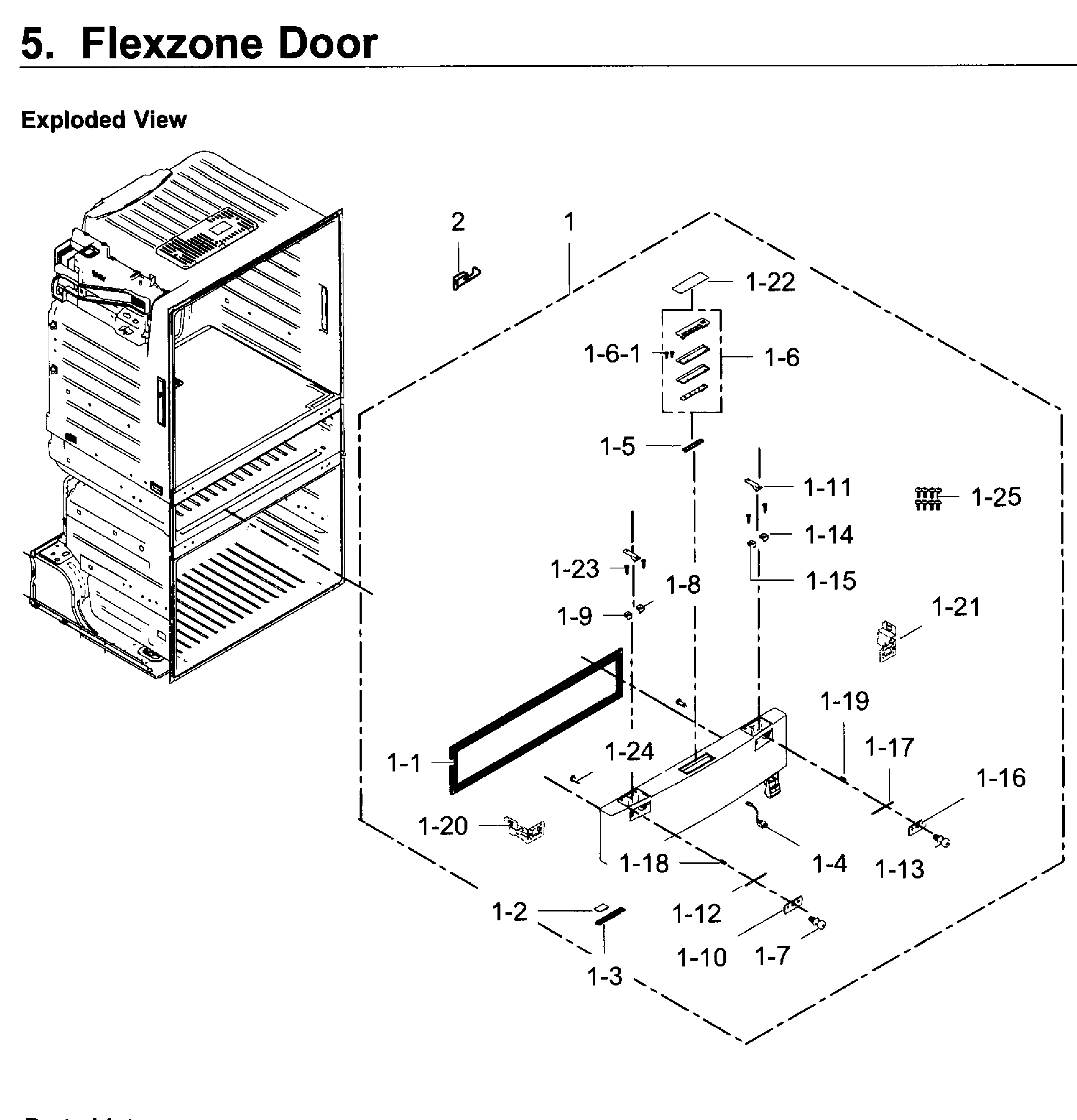 Flexzone Door Diagram and Parts List for RF28JBEDBSR AA-0005 Samsung Refrigerator