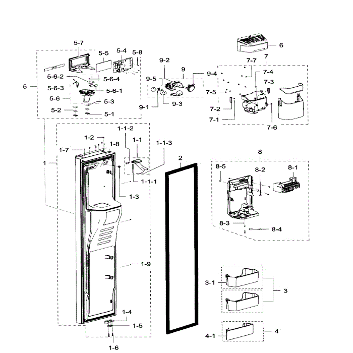 Left Door Diagram and Parts List for RH30H9500SR AA-01 Samsung Refrigerator