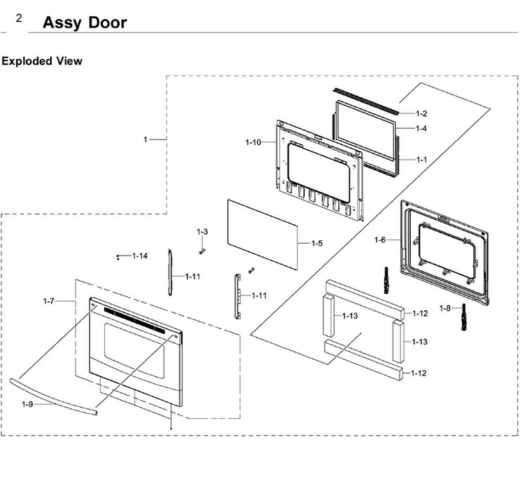 Door Diagram and Parts List for NE59J3420SW AA-0006 Samsung Range