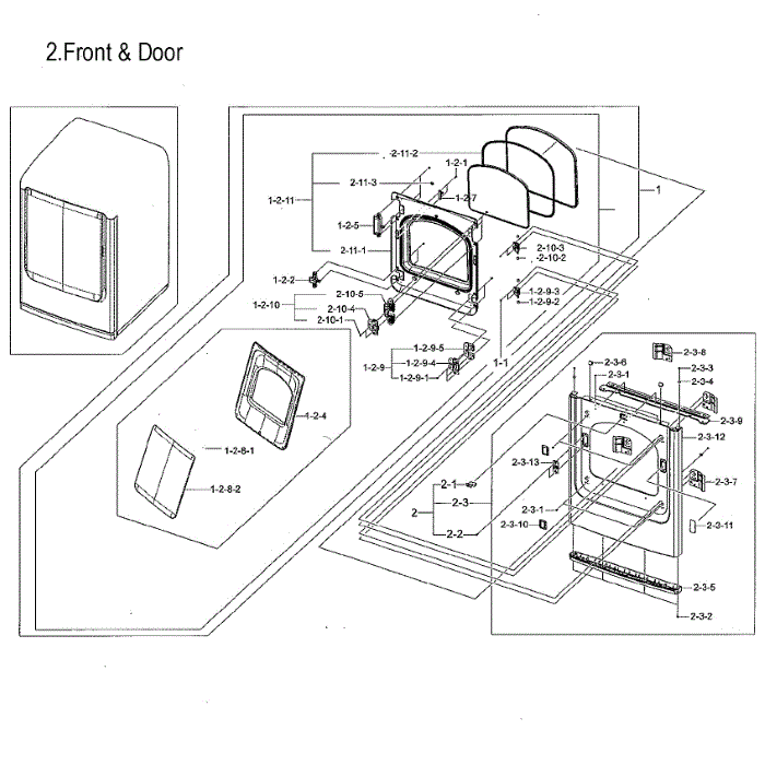 Door Assembly Diagram and Parts List for DVG52M8650V A3-00 Samsung Dryer