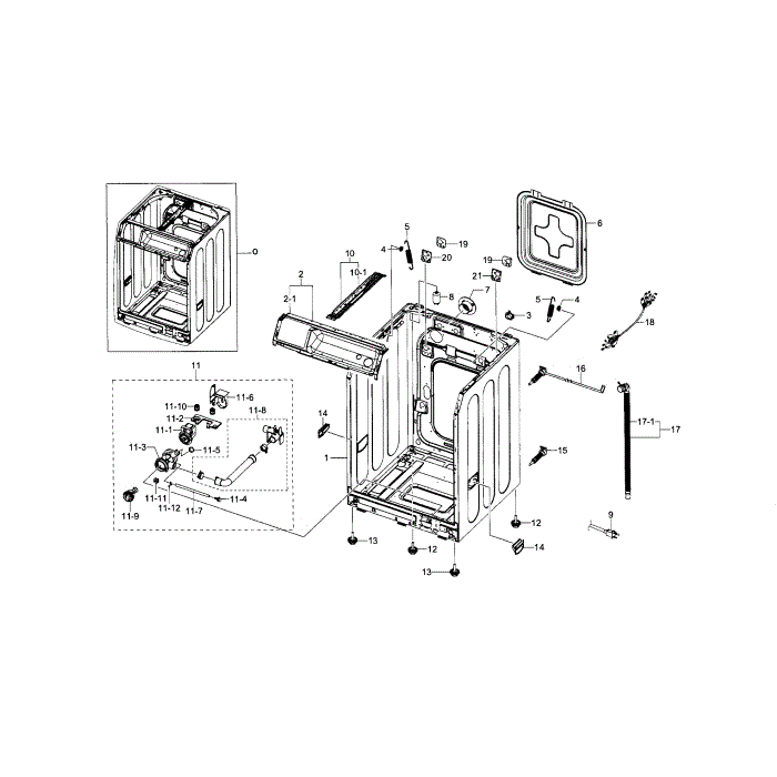 Frame And Cover Diagram and Parts List for WF218ANW XAA-01 Samsung Washer