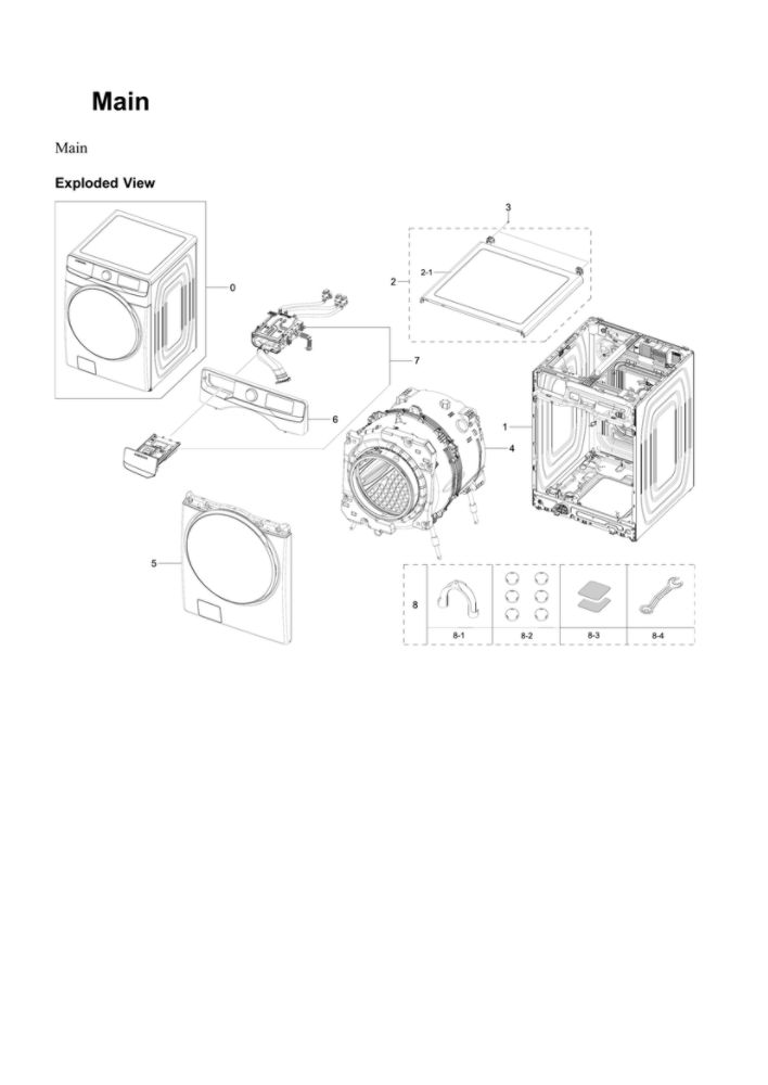 Main Assembly Diagram and Parts List for WF45B6300AP US-00 Samsung Washer