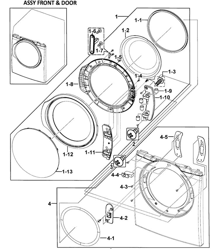 Door Assy Diagram and Parts List for DV350AGP XAA-0000 Samsung Dryer