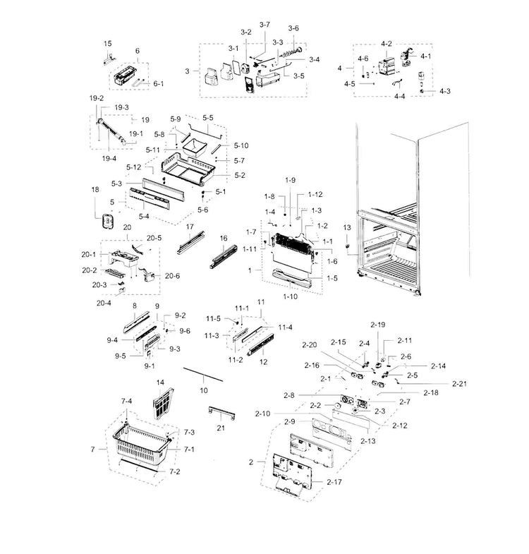 Freezer Diagram and Parts List for RFG238AARS XAA-0002 Samsung Refrigerator