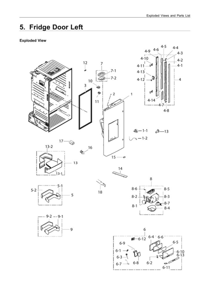 Left Refrigerator Door Parts Diagram and Parts List for RF26J7510SR AA-00 Samsung Refrigerator