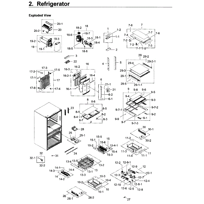 Refrigerator Diagram and Parts List for RF22KREDBSG AA-00 Samsung Refrigerator