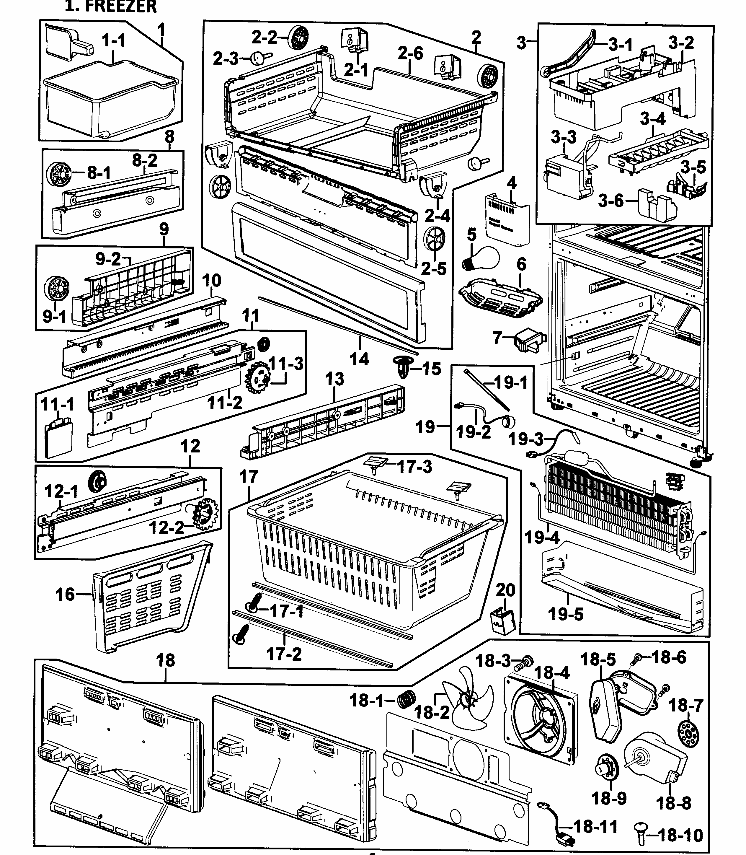Freezer Diagram and Parts List for RF266ADWP XAA-0000 Samsung Refrigerator