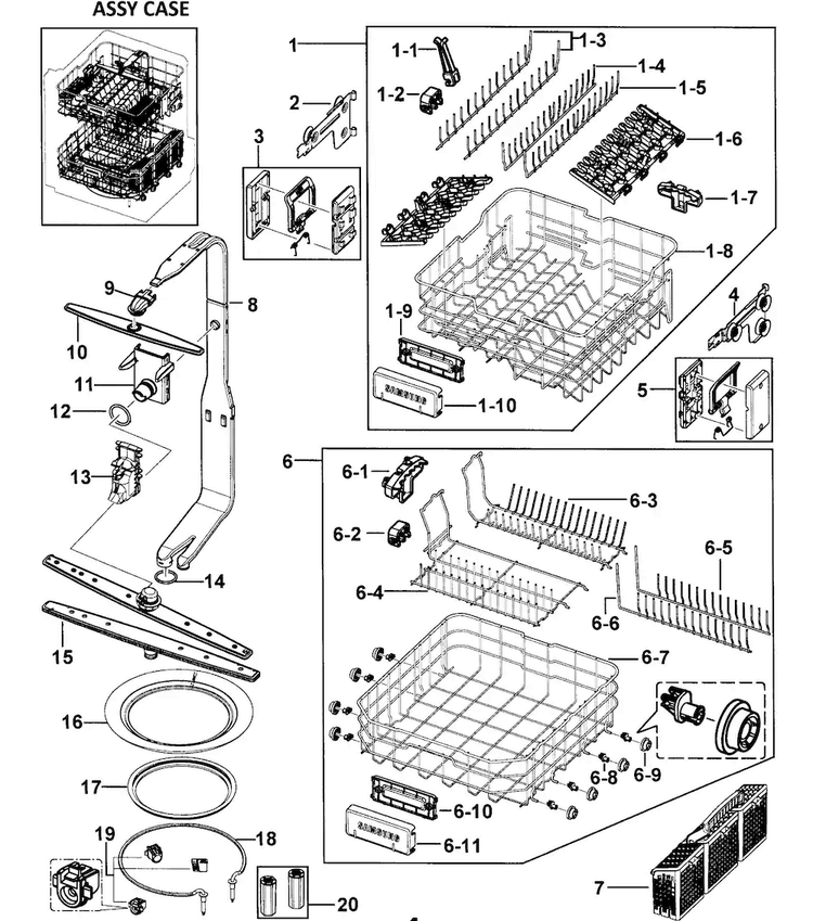Case Assy Diagram and Parts List for DMR78AHS XAA-0000 Samsung Dishwasher