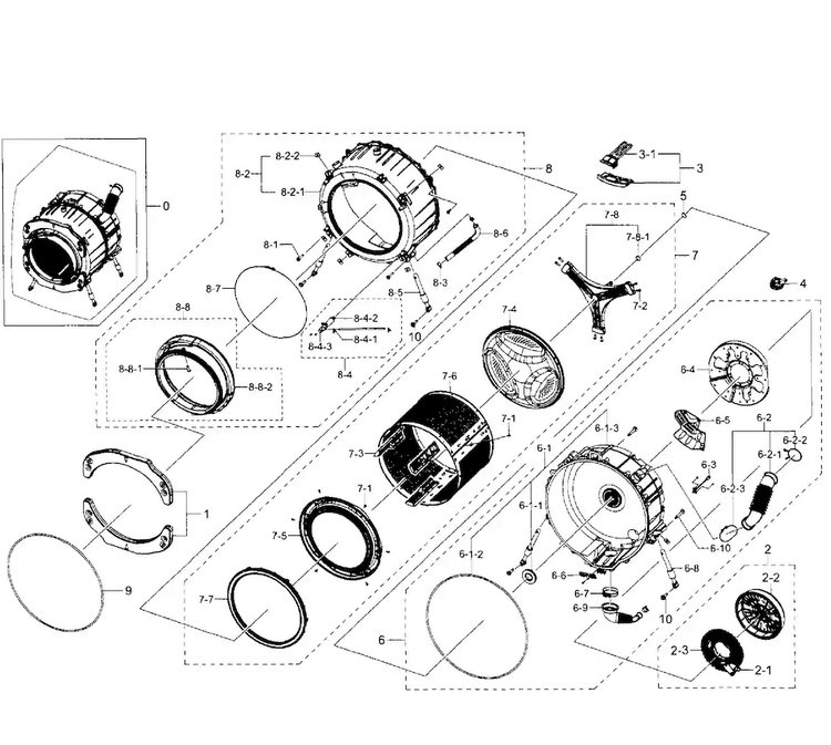 Tub & Drum Diagram and Parts List for WF350ANP XAA-0004 Samsung Washer