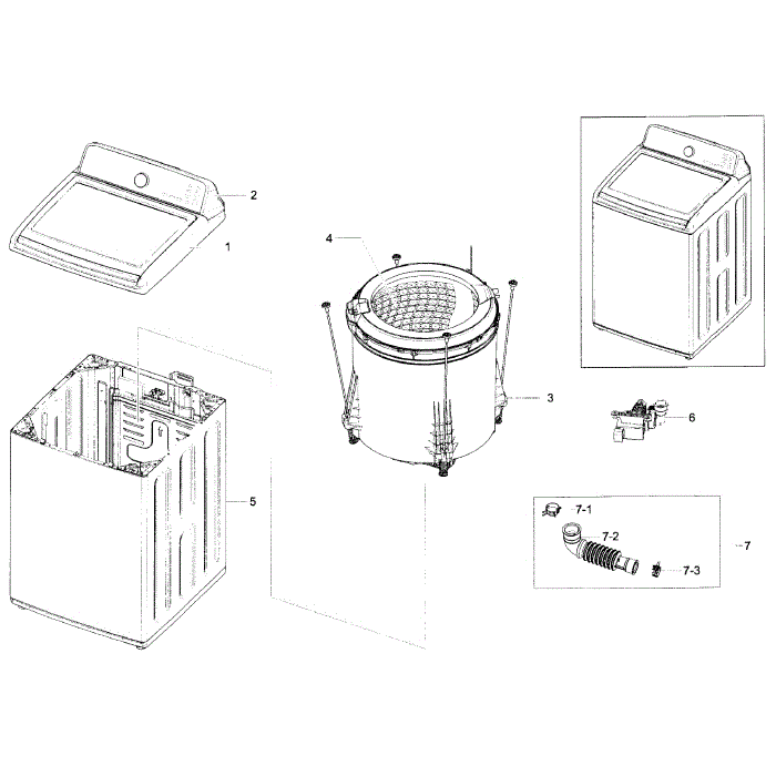 Main Assembly Diagram and Parts List for WA52J8060AW A2-00 Samsung Washer