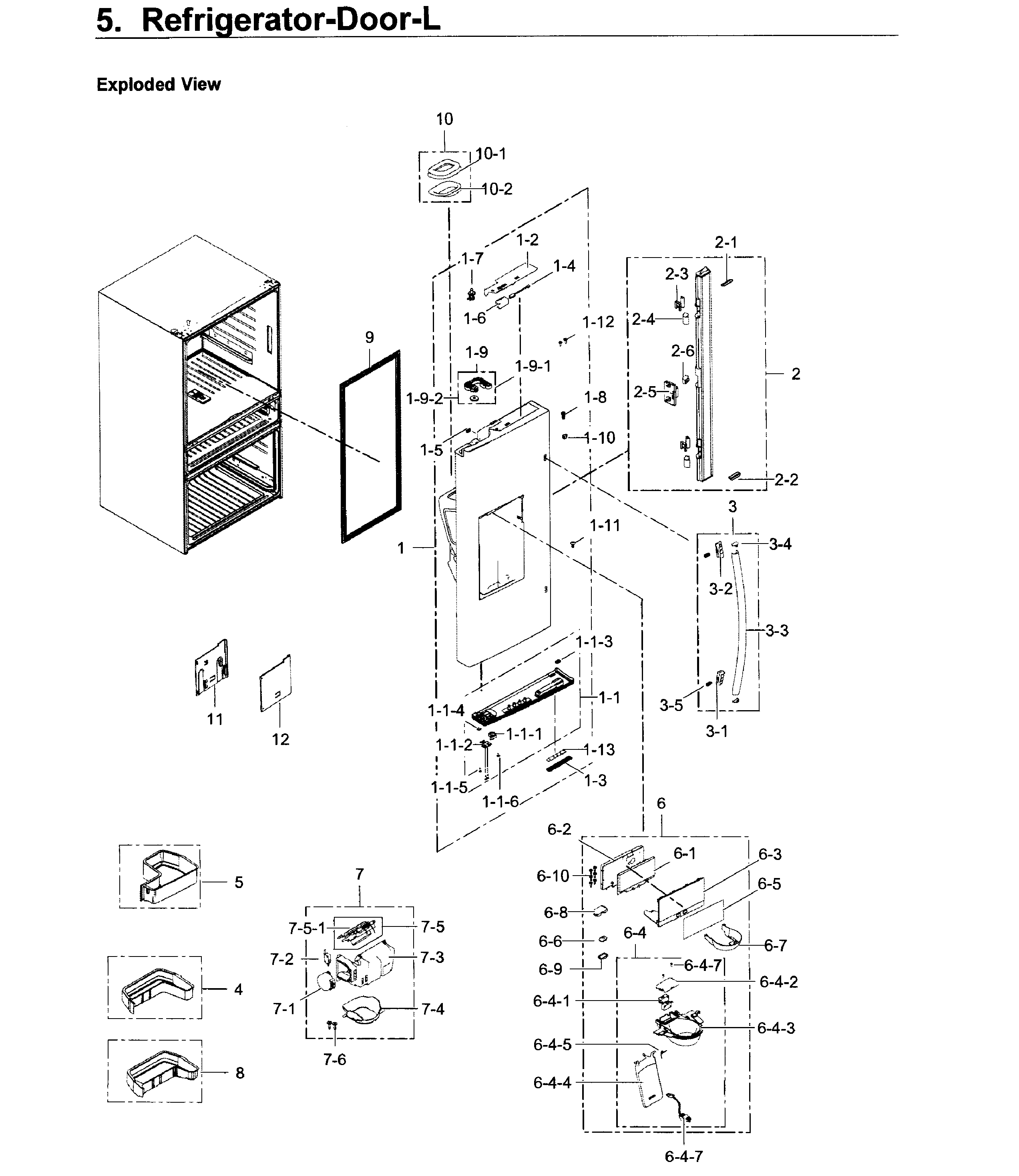 Fridge Door L Diagram and Parts List for RF22KREDBSR AA-0000 Samsung Refrigerator