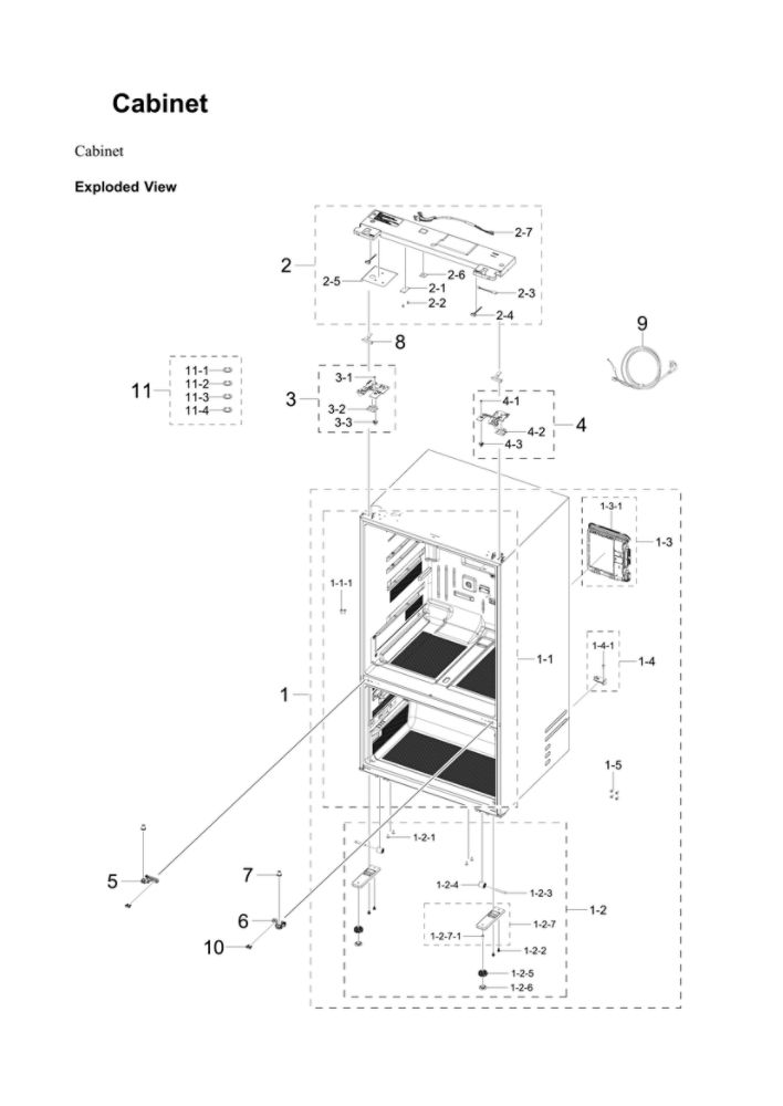 Cabinet Parts Diagram and Parts List for RF30BB620012 AA-00 Samsung Refrigerator