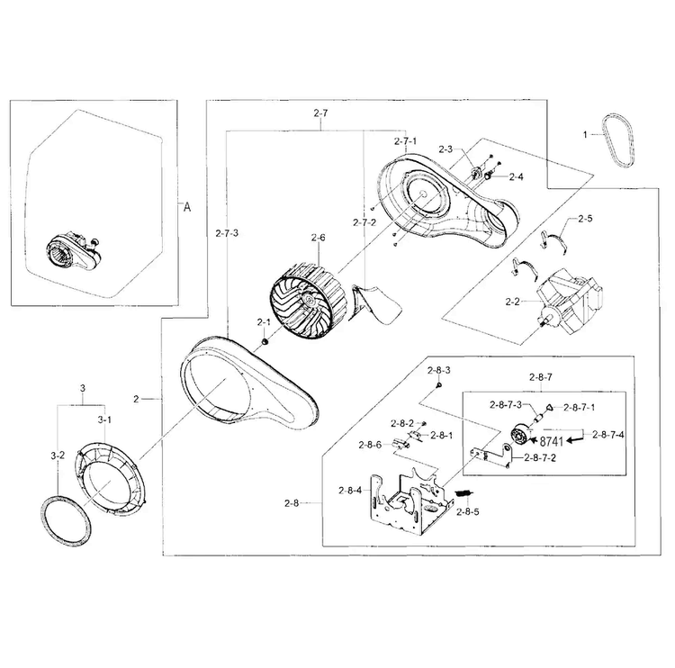 Motor Duct Diagram and Parts List for DV405GTPAWR AA-0000 Samsung Dryer