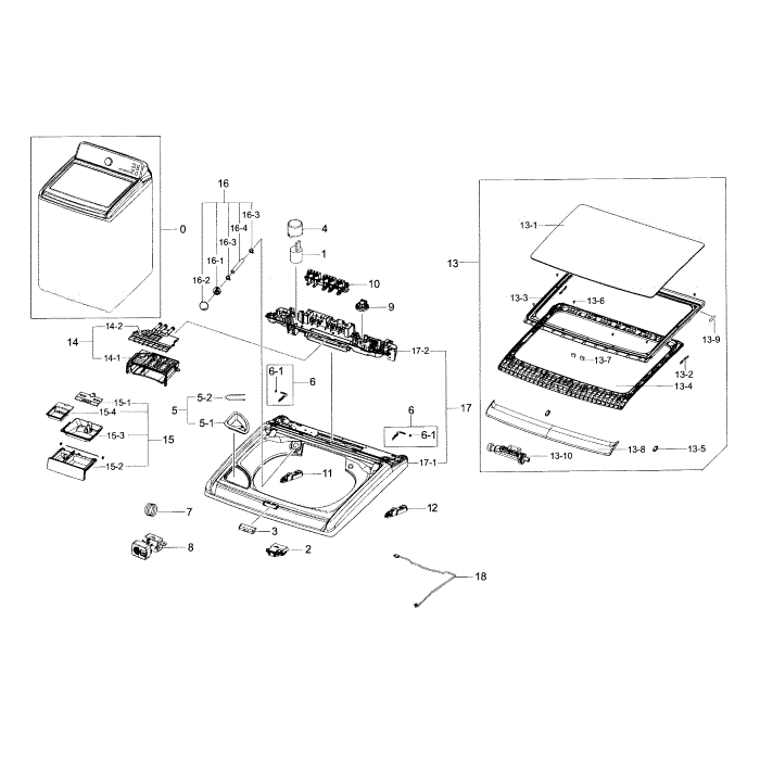 Cover Top Diagram and Parts List for WA52J8700AP A2-00 Samsung Washer