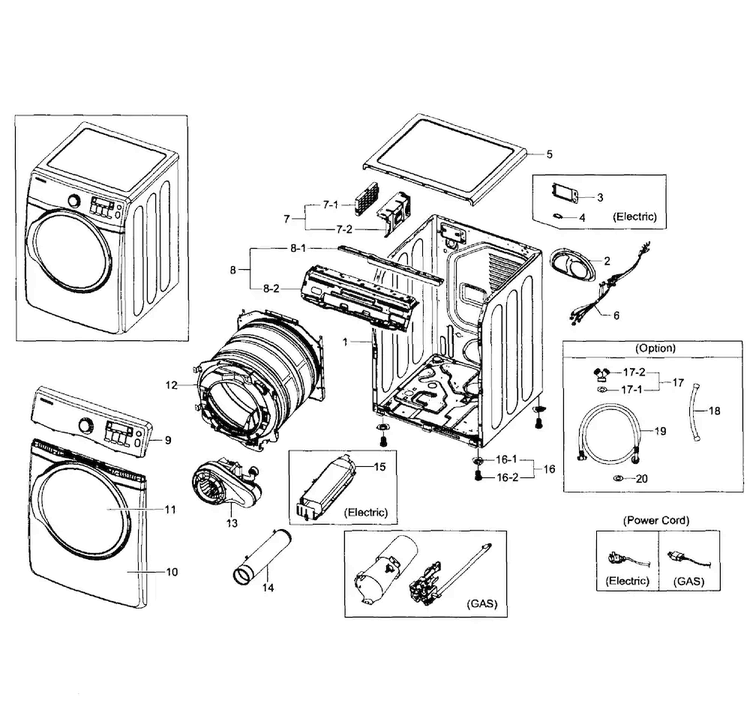 Main Assy Diagram and Parts List for DV431AEP XAA-0001 Samsung Dryer