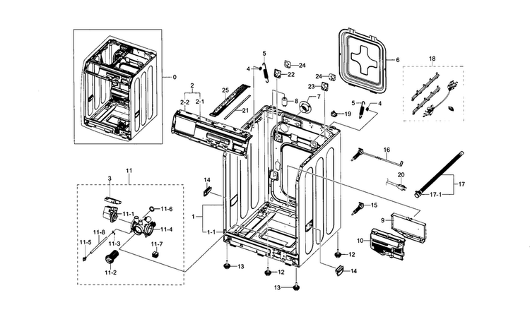 Frame Diagram and Parts List for WF330ANW XAA-0006 Samsung Washer