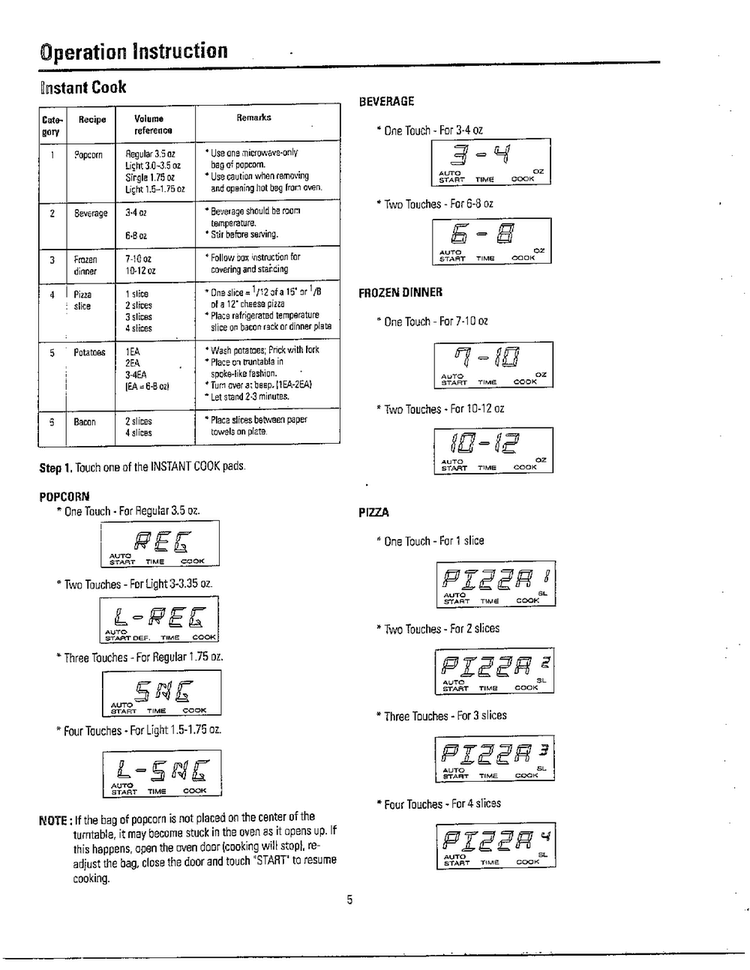 Operation Instruction Page 2 Diagram and Parts List for MW5330T XAA Samsung Microwave