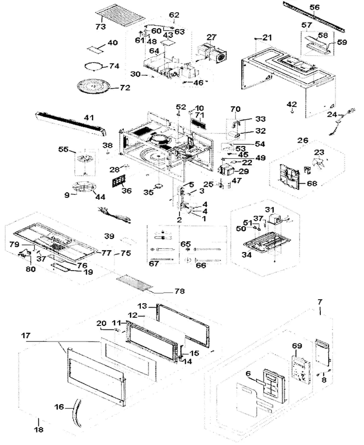 Cabinet Parts Diagram and Parts List for 40185046010  Kenmore Microwave
