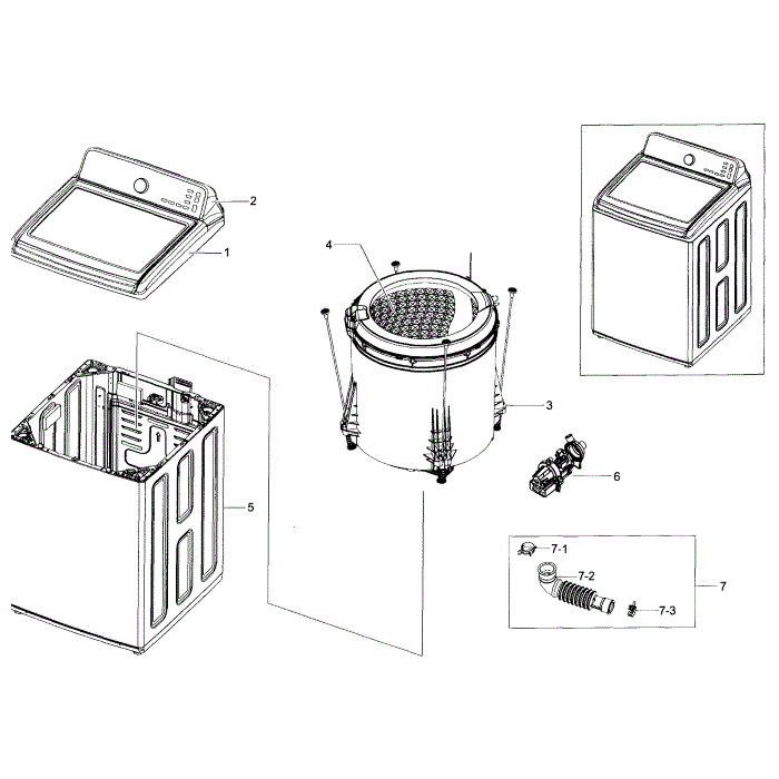 Main Section Diagram and Parts List for WA48J7770AP A2-01 Samsung Washer
