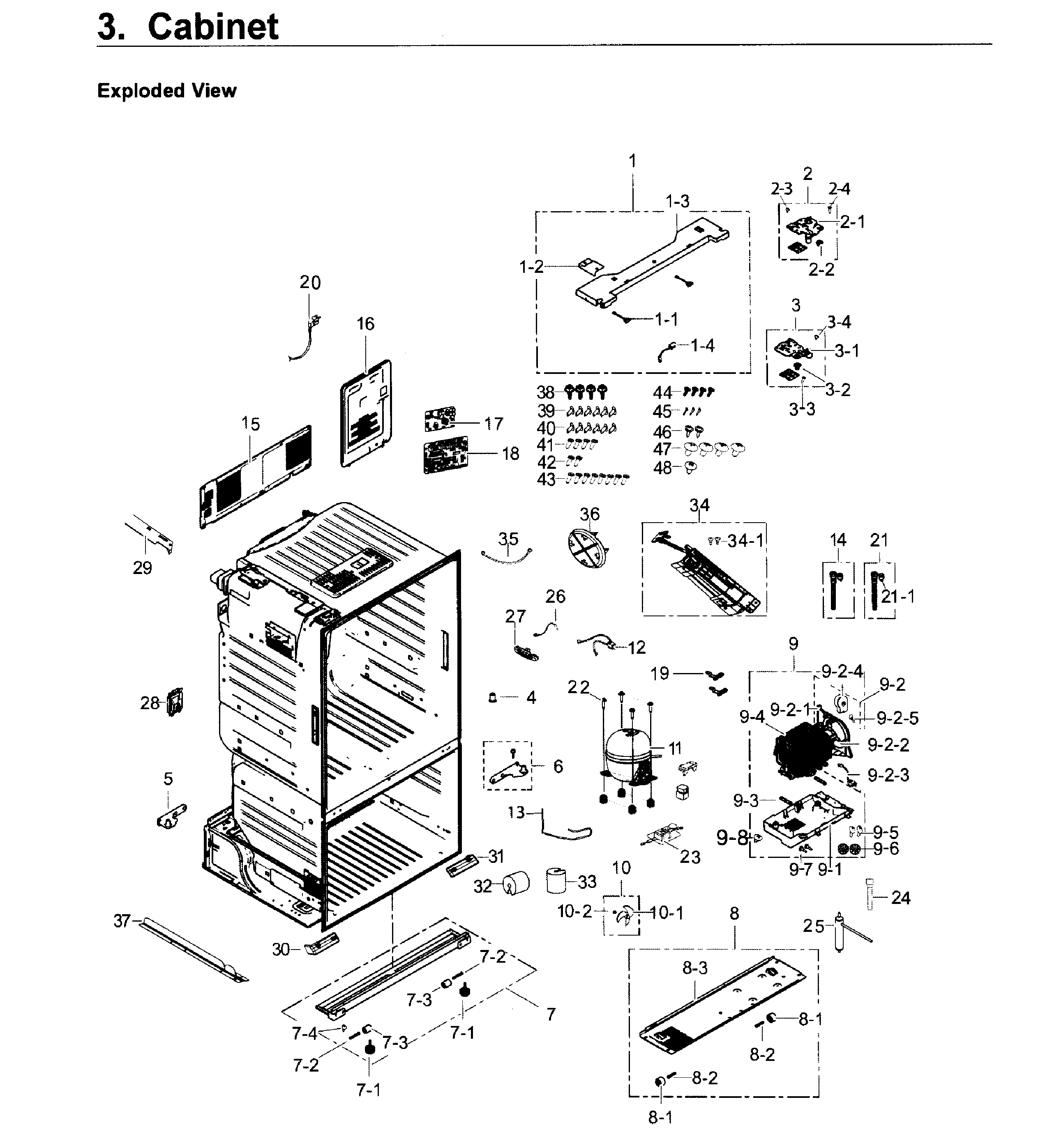 Cabinet Diagram and Parts List for RF263BEAEWW AA-0000 Samsung Refrigerator