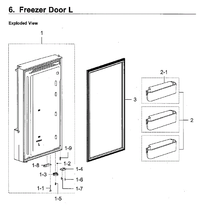 Freezer Door L Diagram and Parts List for RF28K9580SR AA-01 Samsung Refrigerator