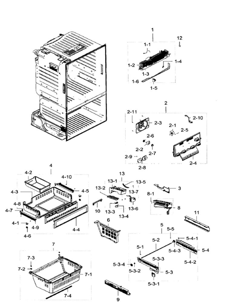 Freezer / Icemaker Diagram and Parts List for RF28HFEDTSR AA-05 Samsung Refrigerator