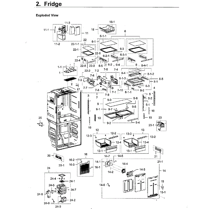 Fridge Diagram and Parts List for RF22M9581SG AA-00 Samsung Refrigerator