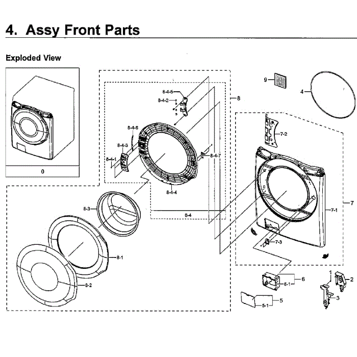 Door Diagram and Parts List for WF45M5500AW A5-00 Samsung Washer