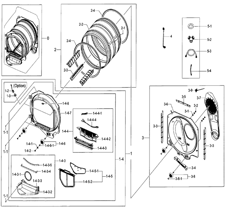 Drum Parts Diagram and Parts List for DV48J7770GW A2-0000 Samsung Dryer