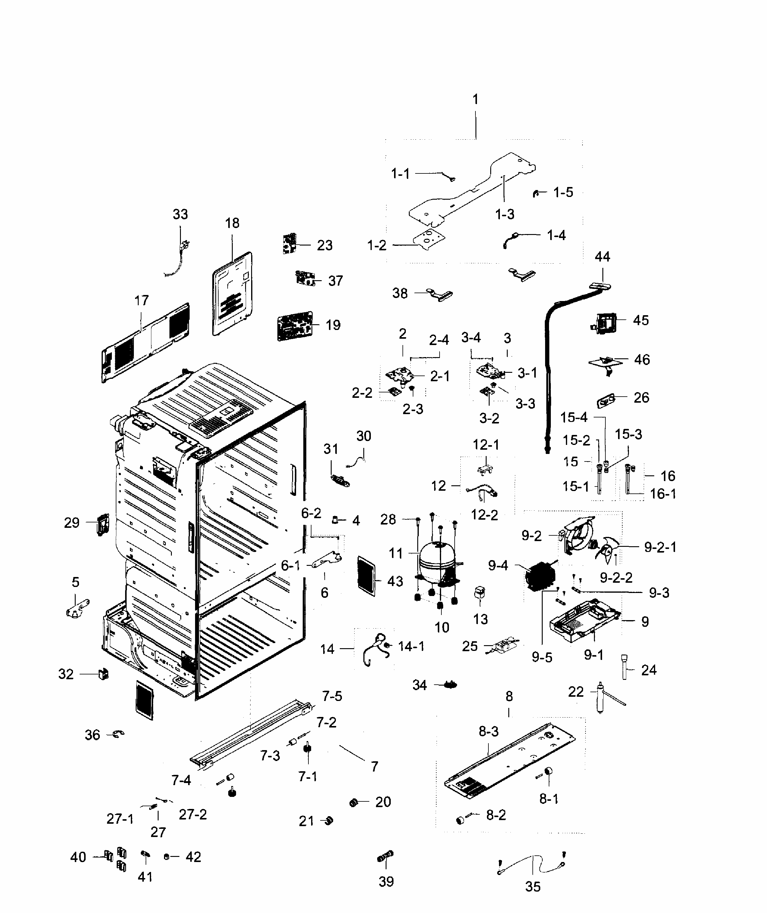 Cabinet Diagram and Parts List for RF28HFEDBBC AA-0008 Samsung Refrigerator