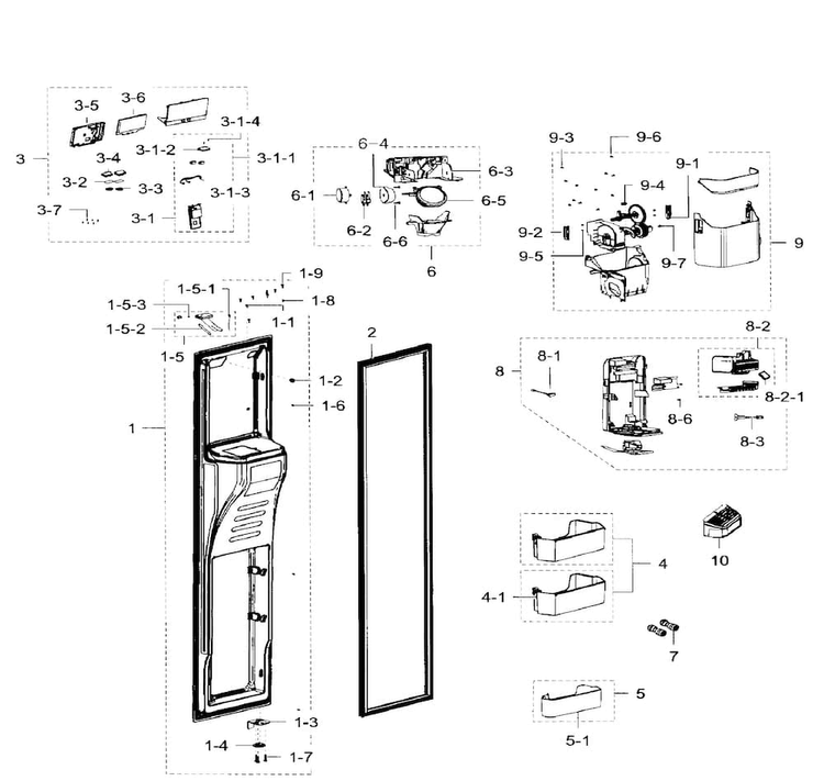 Left Door Diagram and Parts List for RH29H9000SR AA-0002 Samsung Refrigerator