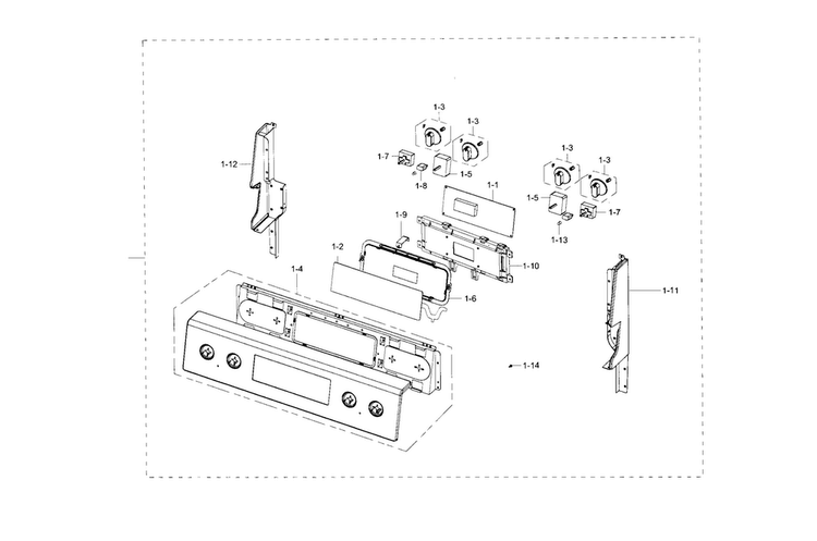 Control Panel Diagram and Parts List for NE59J3420SB AA-0001 Samsung Range