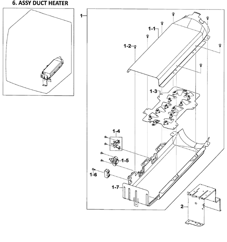 Heater Assy Diagram and Parts List for DV218AEB XAA-0001 Samsung Dryer