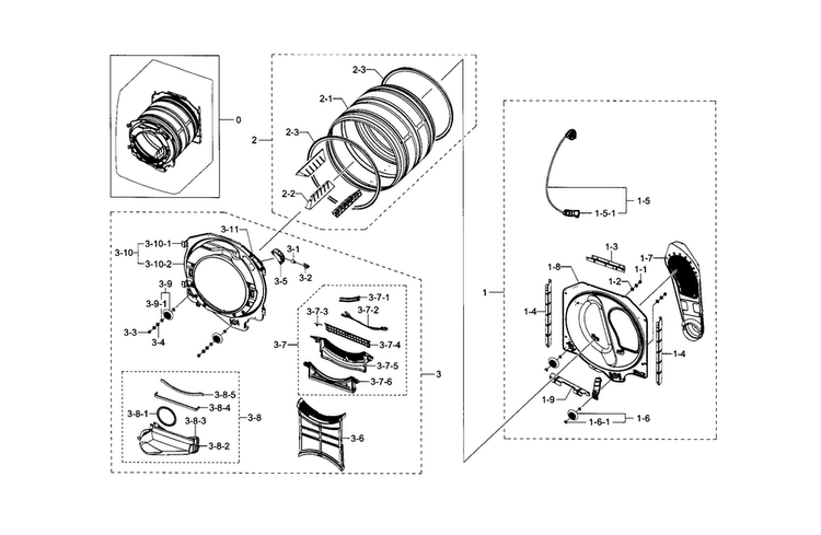 Drum Diagram and Parts List for DV433ETGJWR A1-0000 Samsung Dryer