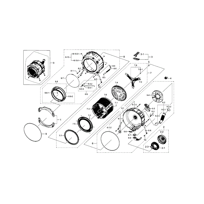 Tub And Drum Diagram and Parts List for WF330ANB XAA-05 Samsung Washer