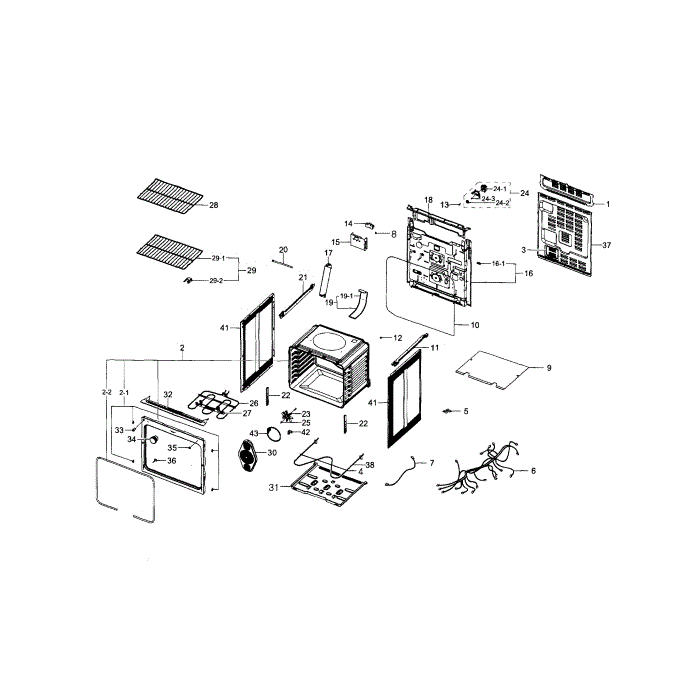 Main Assembly Diagram and Parts List for NE595R0ABWW AA-01 Samsung Range