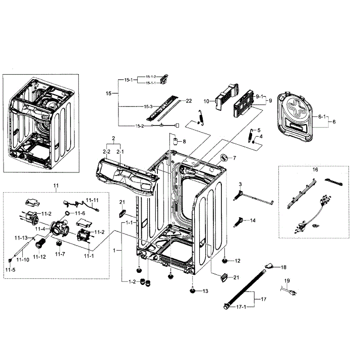 Frame Diagram and Parts List for WF520ABP XAA-02 Samsung Washer