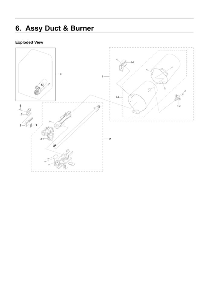 Duct And Burner Assembly Diagram and Parts List for DVG54R7600V A3-00 Samsung Dryer