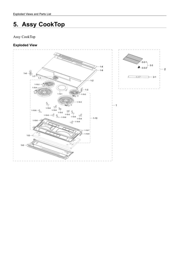 Cooktop Assembly Diagram and Parts List for NE63T8311SS AA-01 Samsung Range
