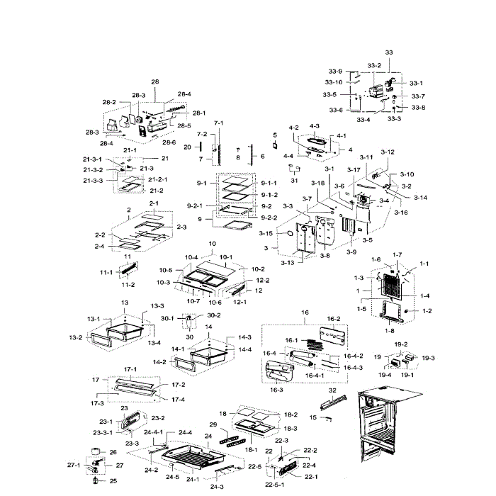 Refrigerator Diagram and Parts List for RF267ACBP XAA-00 Samsung Refrigerator