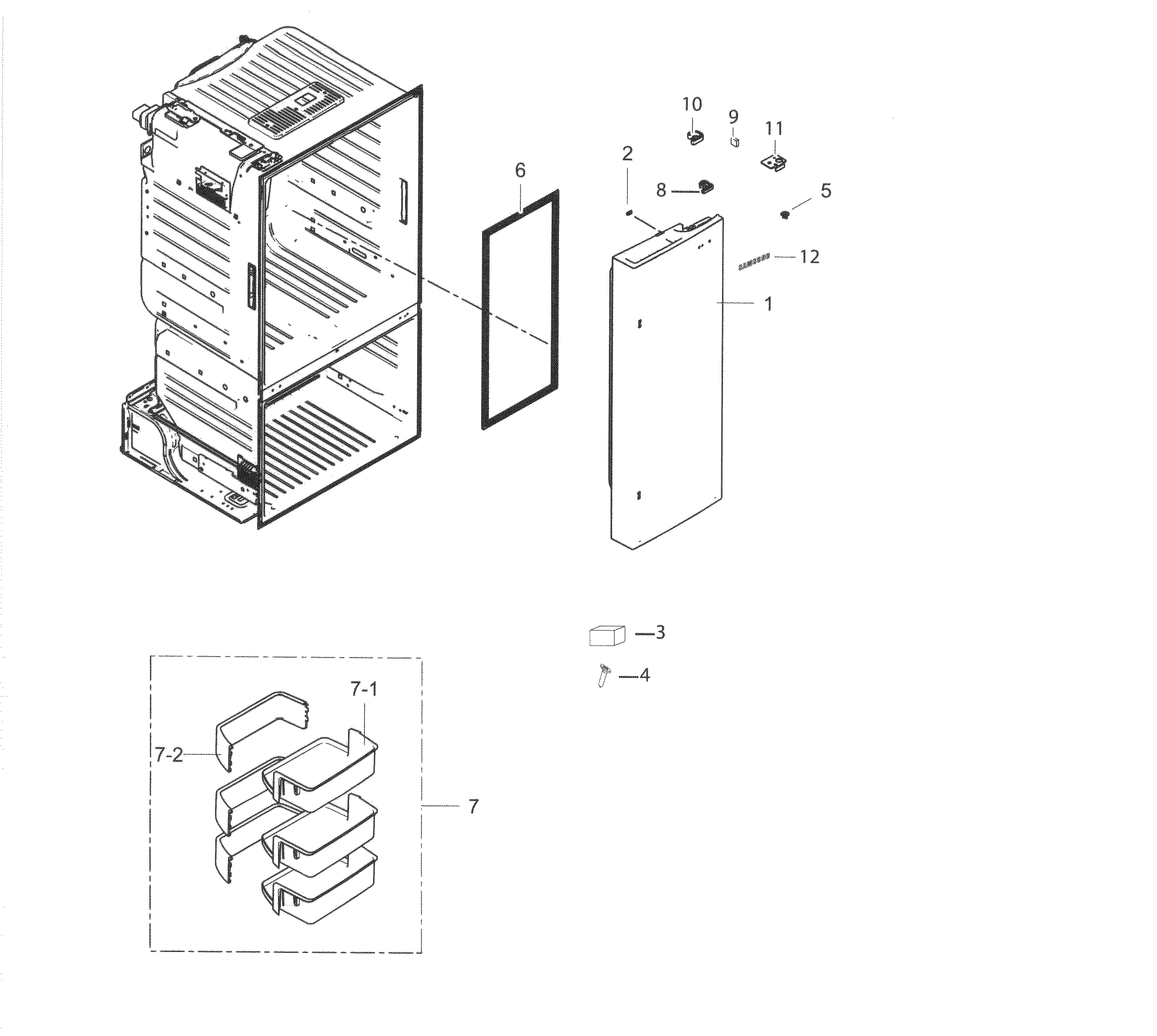 Fridge Door R Diagram and Parts List for RF263BEAEWW AA-0003 Samsung Refrigerator