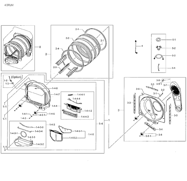 Drum Parts Diagram and Parts List for DV48H7400GW A2-0002 Samsung Dryer