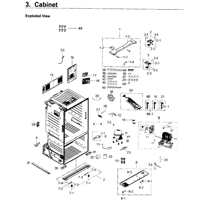 Cabinet Diagram and Parts List for RF263BEAESR AA-04 Samsung Refrigerator