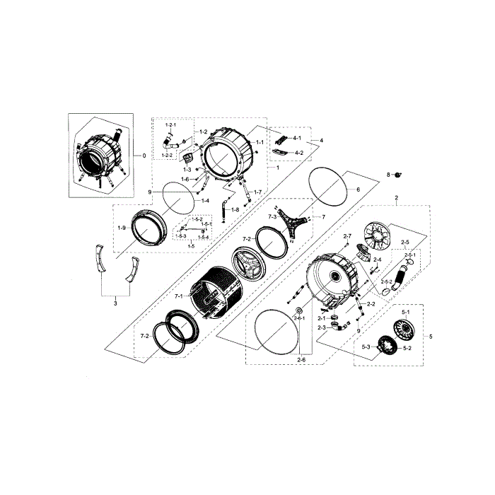 Tub And Drum Diagram and Parts List for WF218ANW XAA-01 Samsung Washer