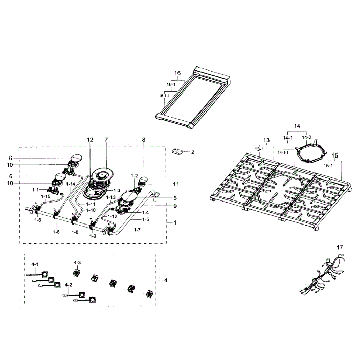 Cooktop Diagram and Parts List for NA30K7750TG AA-00 Samsung Cooktop