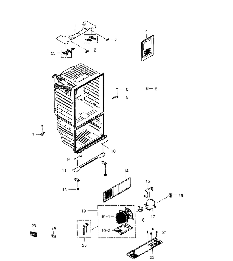 Cabinet Diagram and Parts List for RFG296HDWP XAA-0002 Samsung Refrigerator