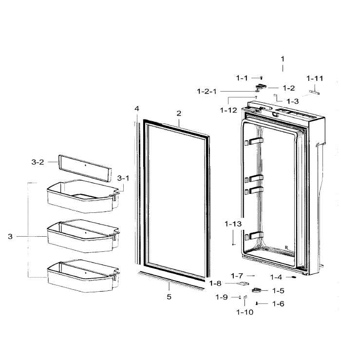 Fridge Door Rt Diagram and Parts List for RF32FMQDBSR AA-07 Samsung Refrigerator